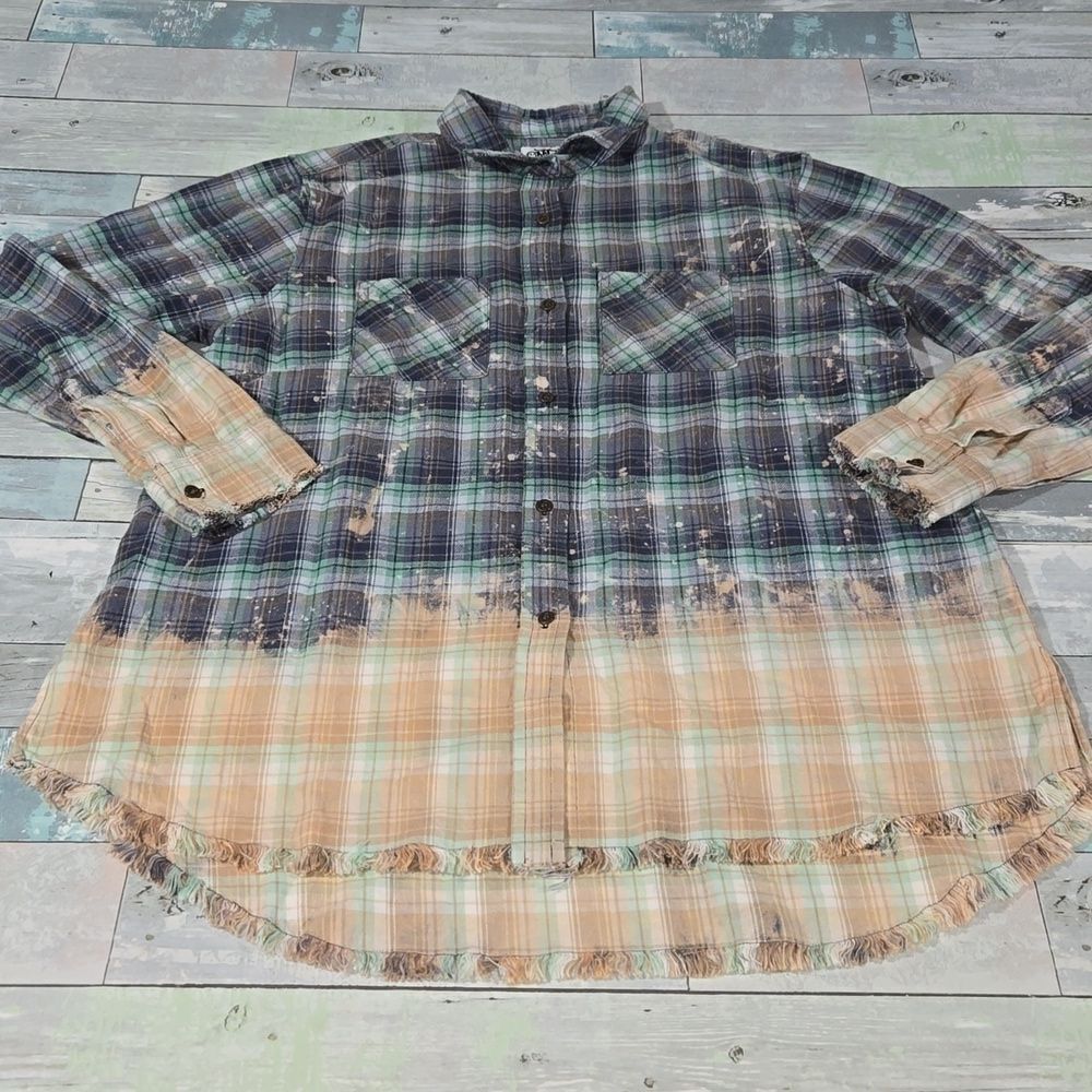 One24 Rags Bleached Flannel Button Down sz X-Large